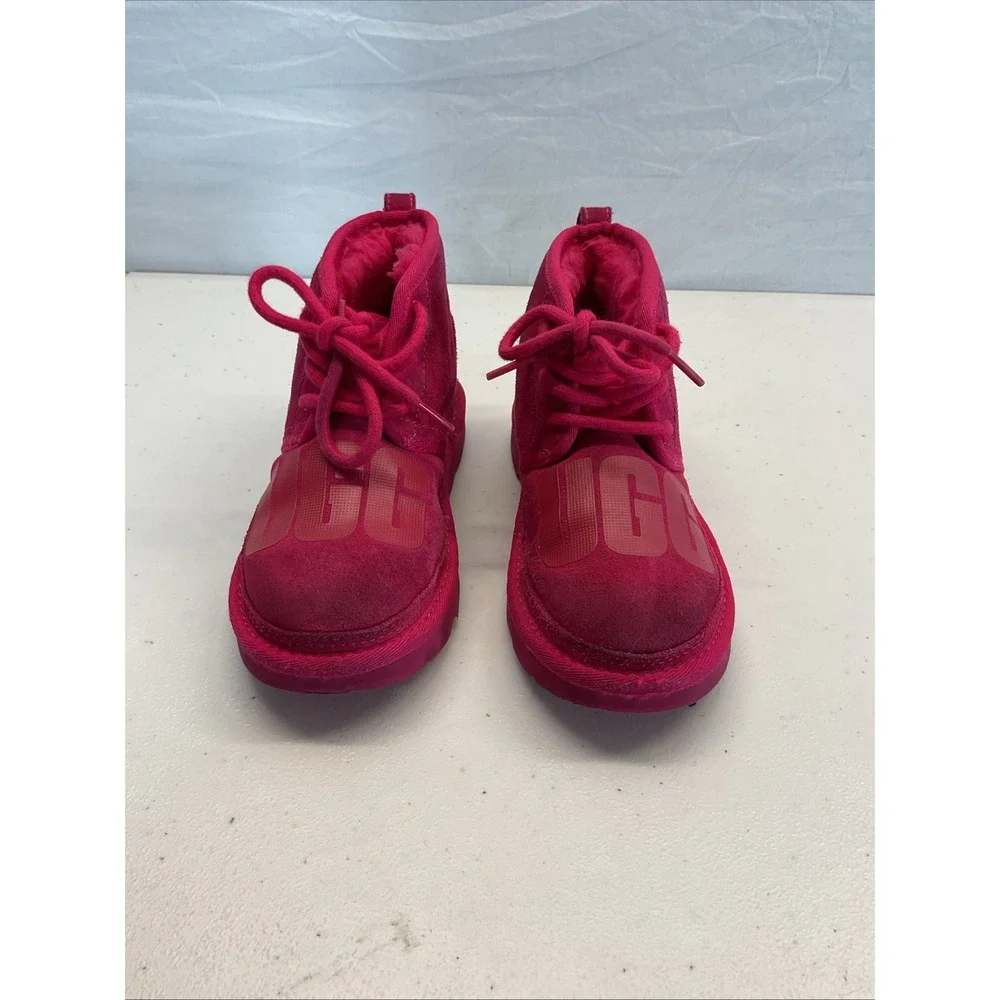 Ugg Australia Kids Hot‎ Pink Neumel II Lace Up  Boots Shoes Sz 13 Girls Logo